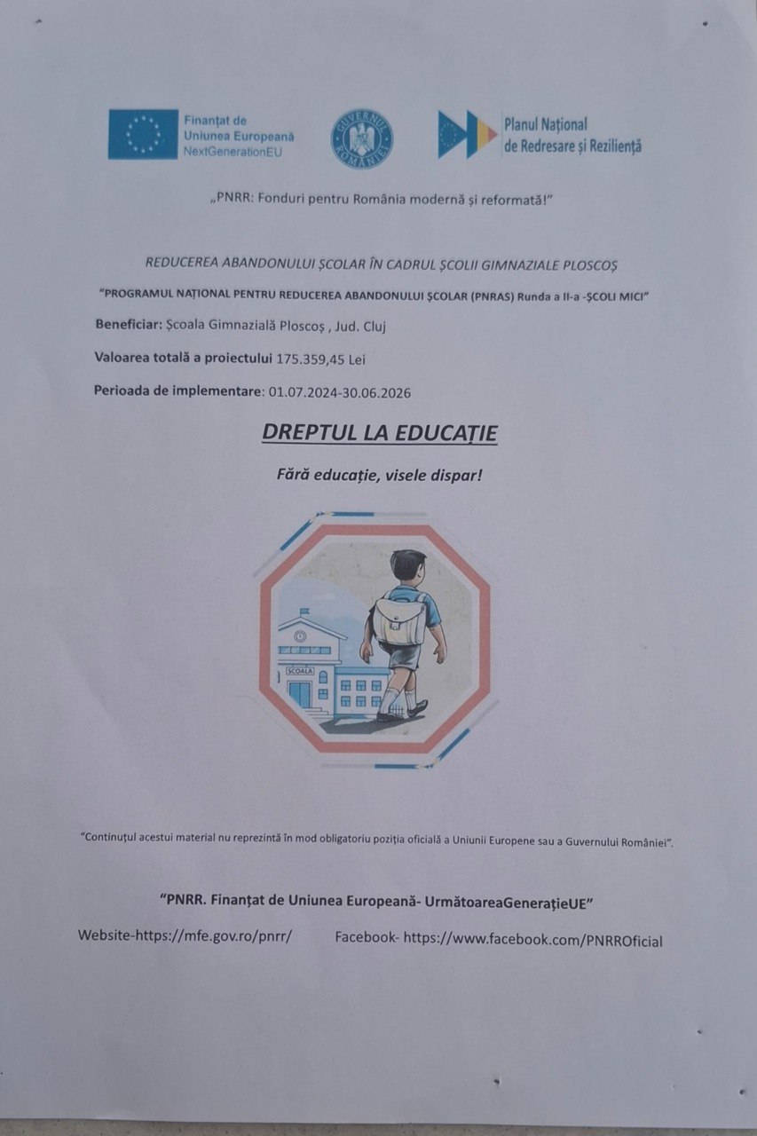Poster proiect PNRAS – Dreptul la Educație